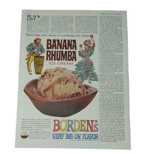 1961 Bordens Banana Rhumba Vtg‎ Magazine Print Ad Dancing Cows Ice Cream Bowl